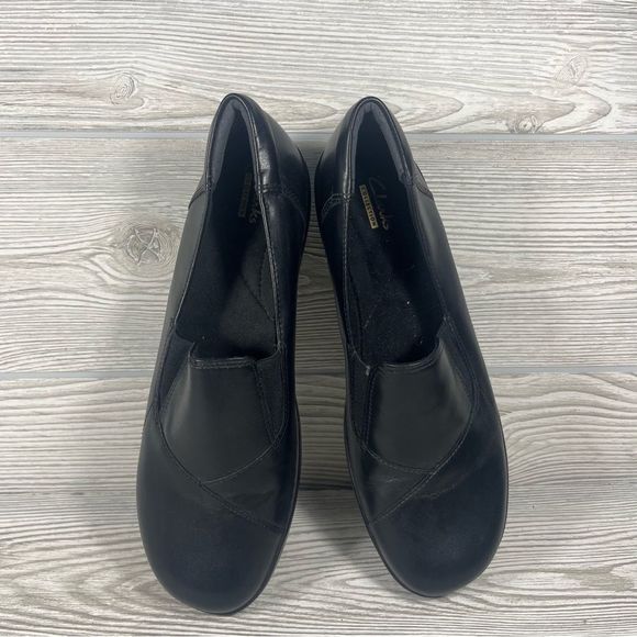 Clarks Collections Black Leather Low Heel Wedge Slip On Shoe - Women’s 10 - Picture 6 of 9